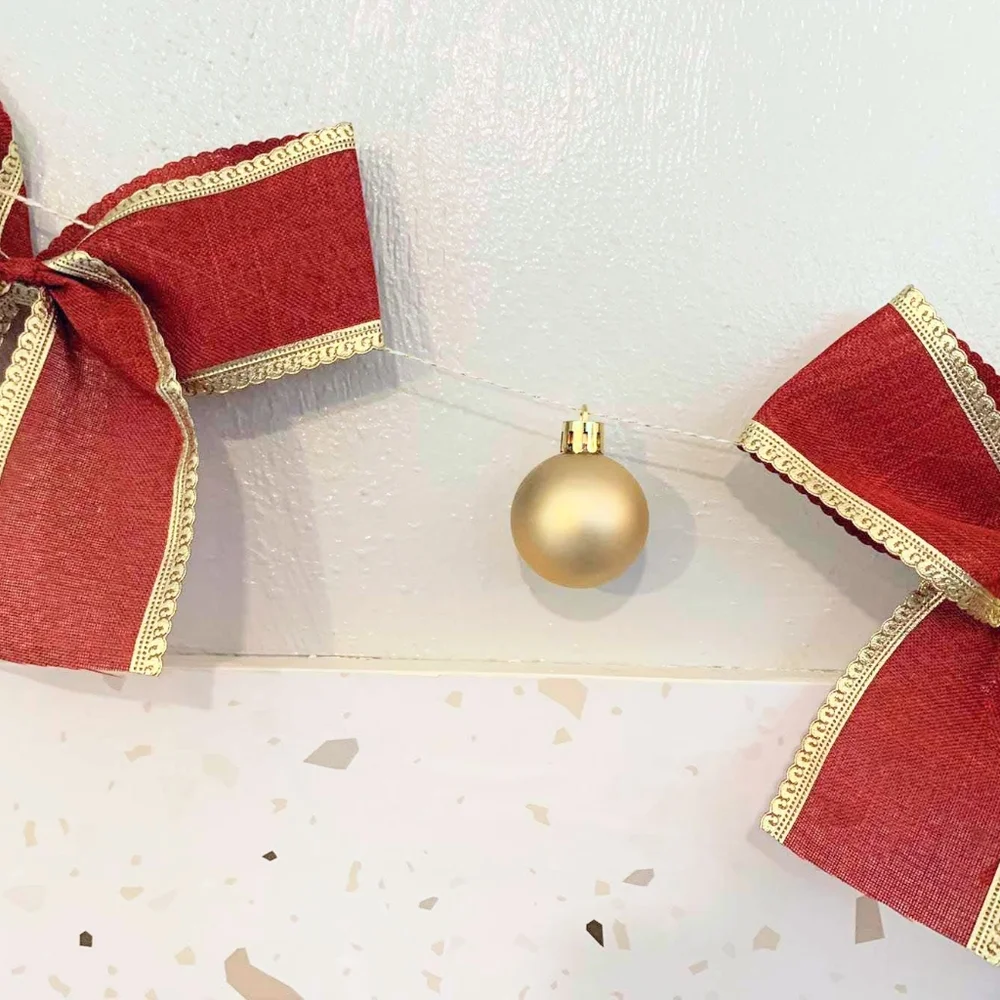 Handmade Red/Gold Ribbon & Ornament Garland